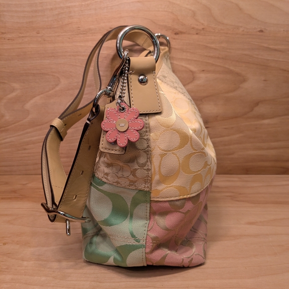 Authentic Coach Signature Pastel Colorblock Canvas F14900 Slouch Crossbody Purse - Picture 4 of 13